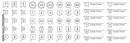 数字のフレームのベクターイラストセット　番号　ナンバー　アイコン　旗