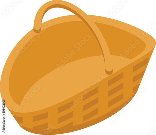 Empty wicker basket standing on white background, container for food or picnic