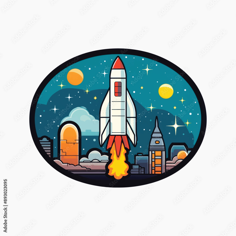 Rocket launch in futuristic cityscape Rocket launch in futuristic cityscape