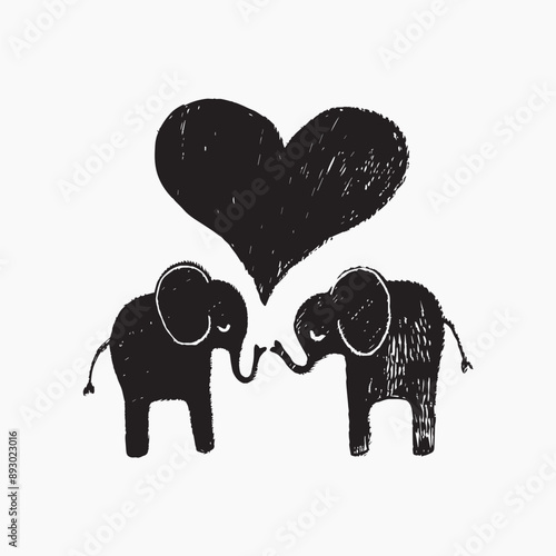 Elephants love heart illustration
