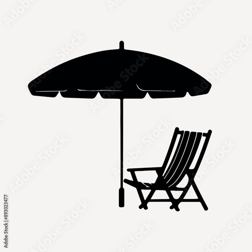 Beach relaxation under umbrella silhouette