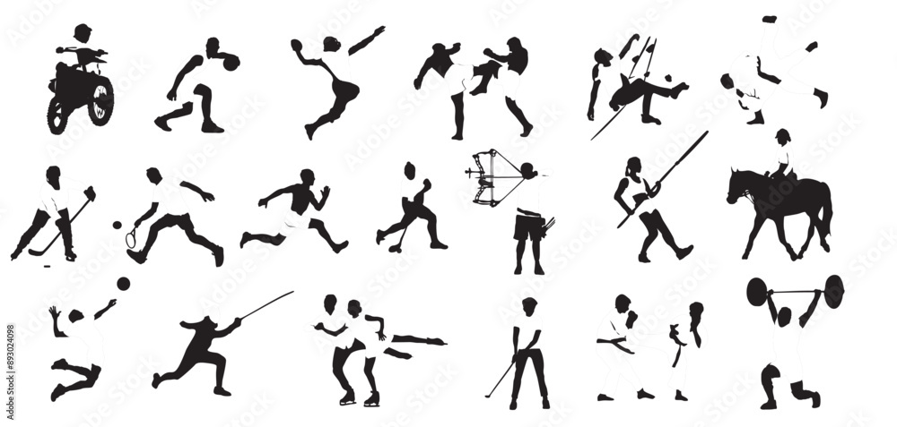 different sports set silhouette different sports set silhouette