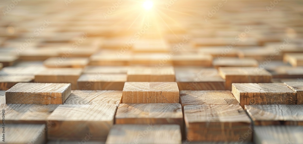 wooden blocks arranged in a pattern with sunlight in the background. Abstract geometric texture and warm light. Achieve perfect balance by adjusting the perspective and angle of your approach wooden blocks arranged in a pattern with sunlight in the background. Abstract geometric texture and warm light. Achieve perfect balance by adjusting the perspective and angle of your approach
