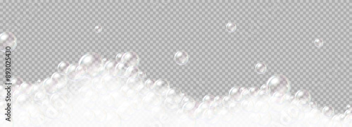 Floating bubble of soap foam realistic vector illustration. Cleaning supplies. Frothy bath comfort 3d object on transparent background