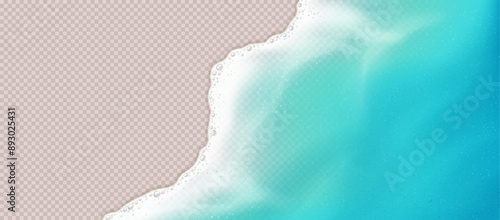 Vector of sea wave with frothy foam on transparent background.Crystal-clear waters and sandy beach creating serene and naturalistic depiction