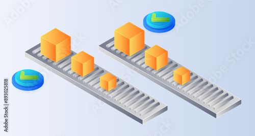 Isometric sorting boxes, moving package on white background. Delivery package box to recipient