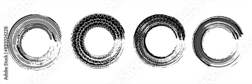 Black tire sign pattern isolated on white background with clipping path, burned and damaged tire texture for graphic design, choice of damaged or burned tires, vector illustrationoan.