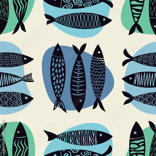 Fish hand drawn seamless pattern.eps