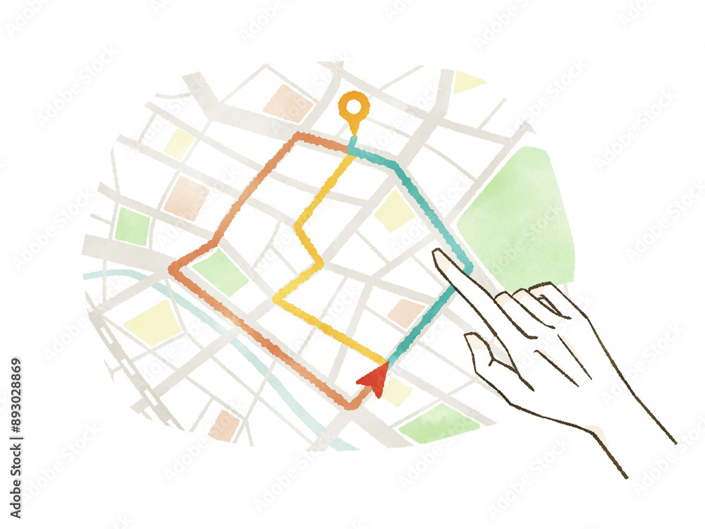 Fototapeta premium 地図で複数の経路を検討する手