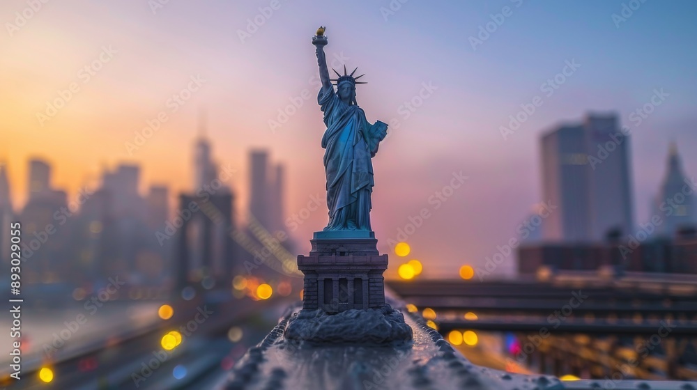 Fototapeta premium A Statue of Liberty Is Standing on Top of a Building in New York City - Generative AI
