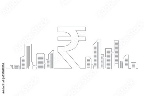 Real estate skyline with rupee symbol, investment in real estate
