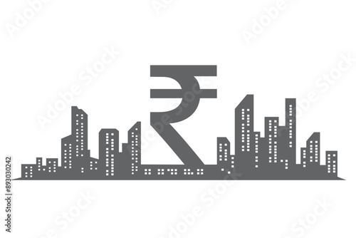 Real estate skyline with rupee symbol, investment in real estate