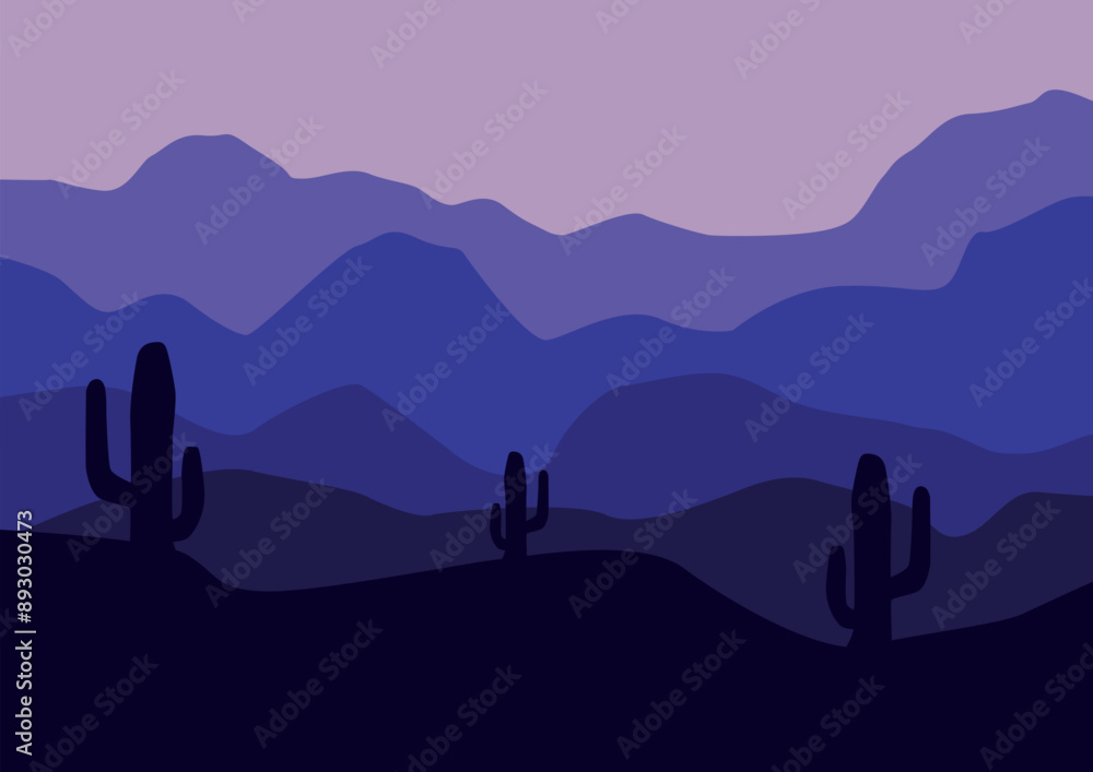 Obraz premium desert and cactus nature panorama vector illustration template.
