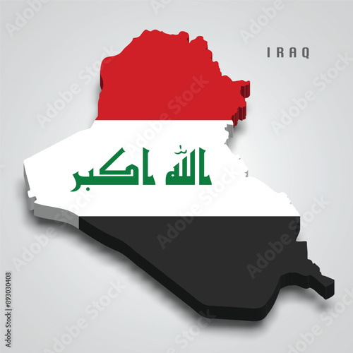 Iraq 3d map with national flag on grey background photo