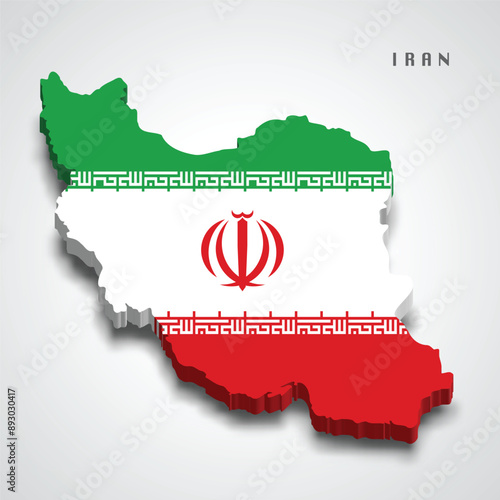 Iran 3d map with national flag on grey background