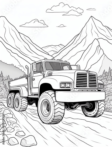  A black and white vector line drawing for a coloring page of an M275 military truck photo