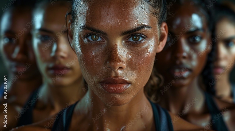 A Group of Women Standing In Front of a Mirror With Water Droplets on Their Faces - Generative AI A Group of Women Standing In Front of a Mirror With Water Droplets on Their Faces - Generative AI