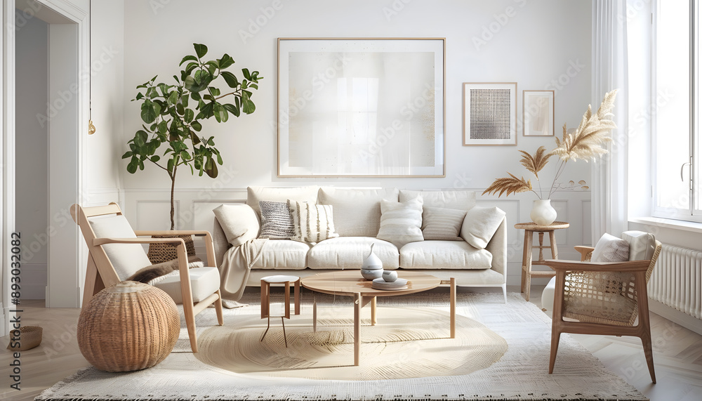 Fototapeta premium Living room interior design in minimalist style