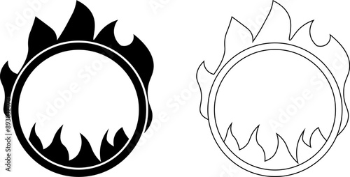circus fire ring icon set