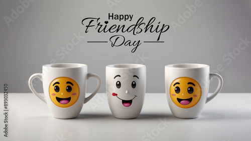Cups kawaii smile in concept of Friendship day background