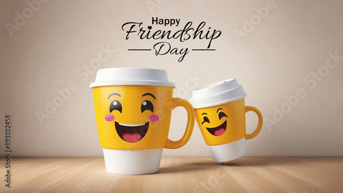 Cups kawaii smile in concept of Friendship day background