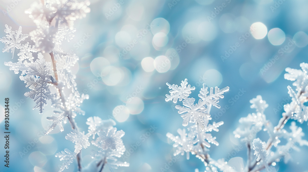 Close-up of Intricate Snowflakes on a Soft Blurred Background.. Close-up of Intricate Snowflakes on a Soft Blurred Background..