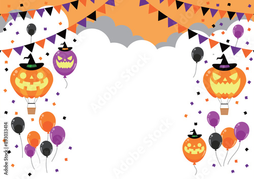 ハロウィン、ガーランド、風船、気球、イラスト、昼、横