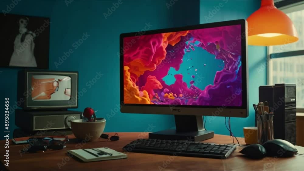 A modern PC ad on a simple table. The image shows a modern desktop computer, its sharp lines and glossy finish shining under a soft light. The photo shows every detail of the device