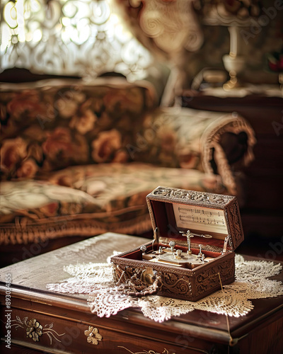 Open Vintage Music Box on Lace Doily