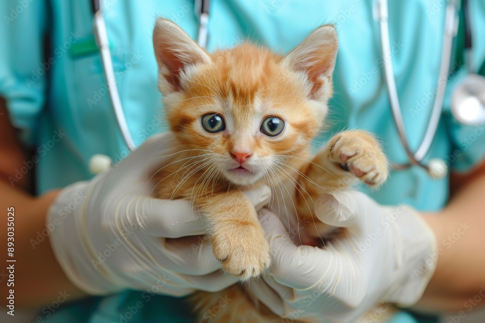 Orange Kitten in Veterinarian's Hands Orange Kitten in Veterinarian's Hands