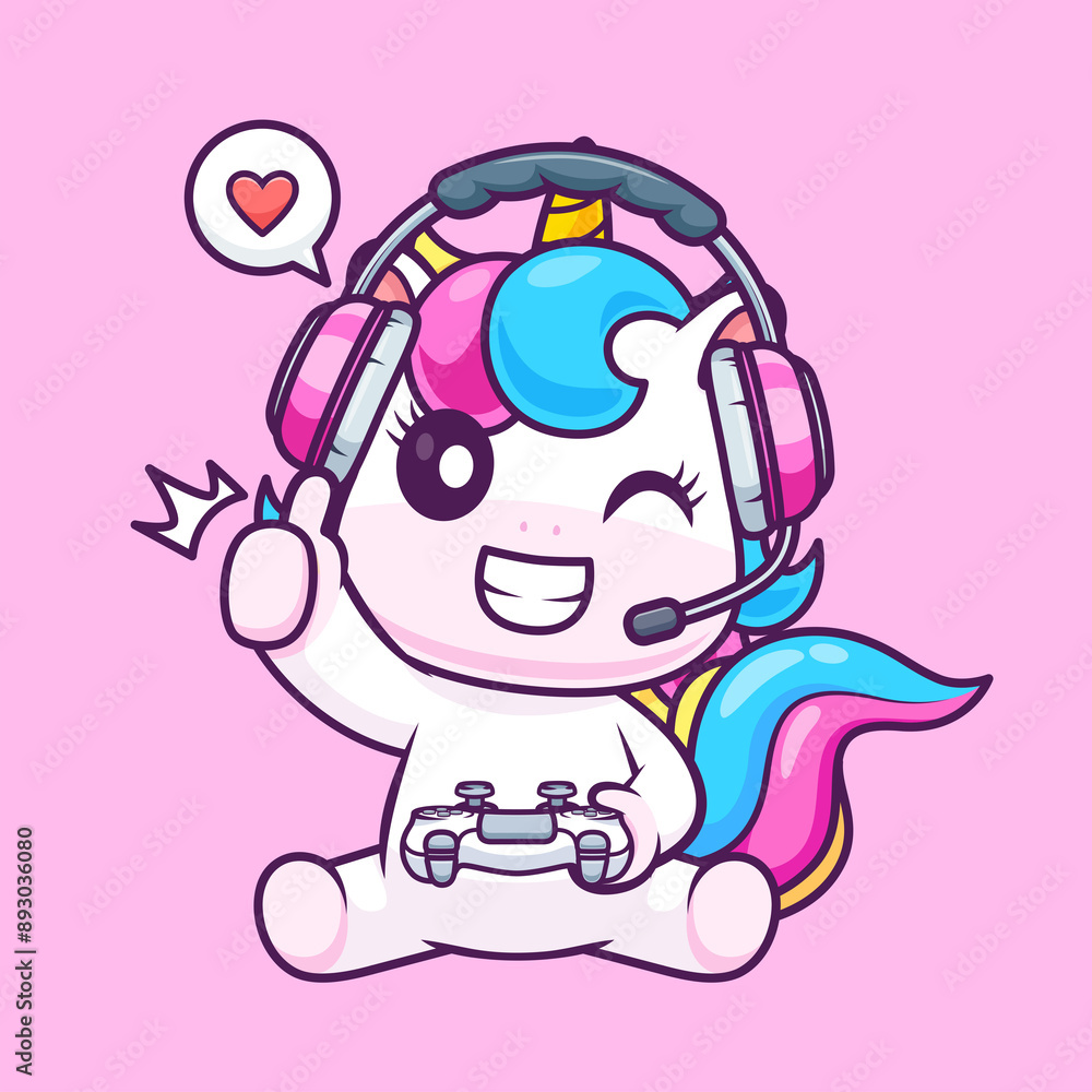 Cute Unicorn Gaming Cartoon Vector Icon Illustration Cute Unicorn Gaming Cartoon Vector Icon Illustration
