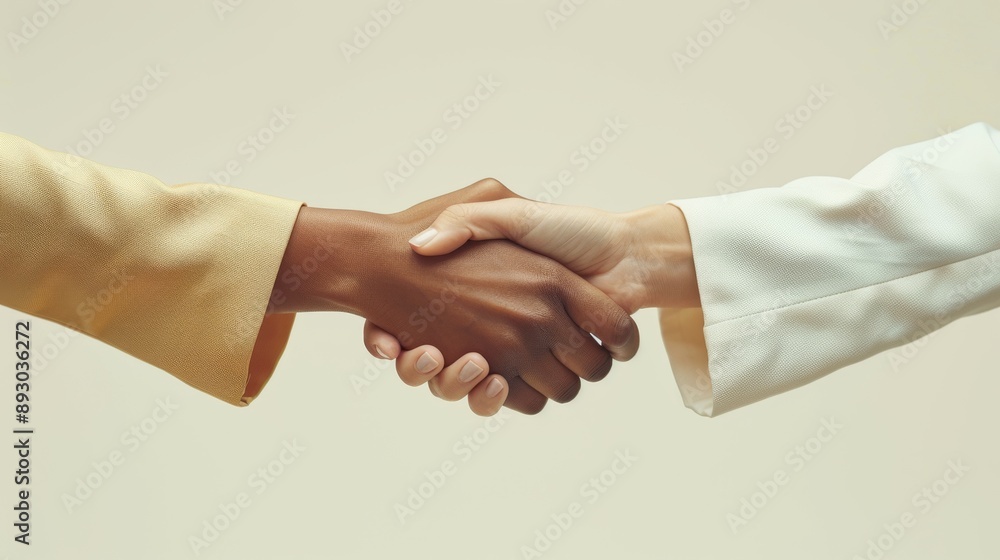 Two People Are Shaking Hands Over a Plain White Background With No Other Objects in the Picture - Generative AI Two People Are Shaking Hands Over a Plain White Background With No Other Objects in the Picture - Generative AI