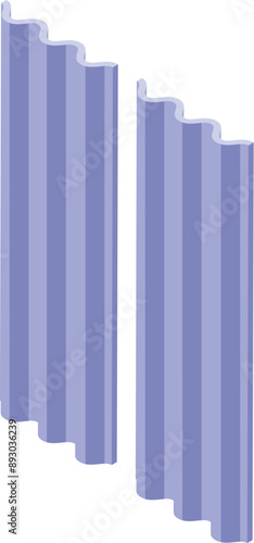 Two purple modern metal profile sheets for roofing are standing on a white background