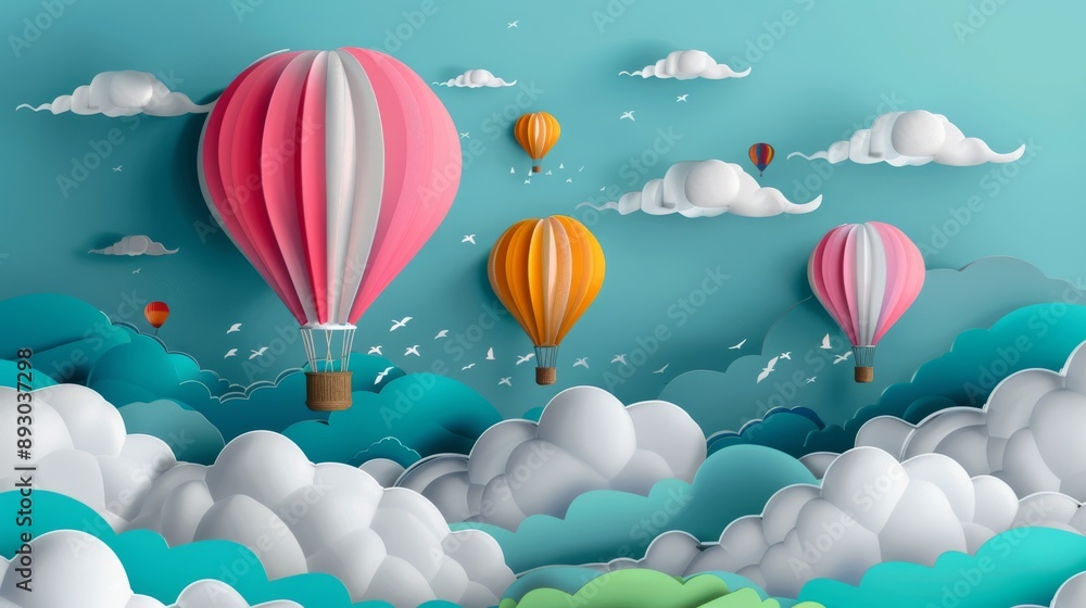 A Group of Colorful Hot Air Balloons Are Flying in the Sky Above the Clouds - Generative AI A Group of Colorful Hot Air Balloons Are Flying in the Sky Above the Clouds - Generative AI