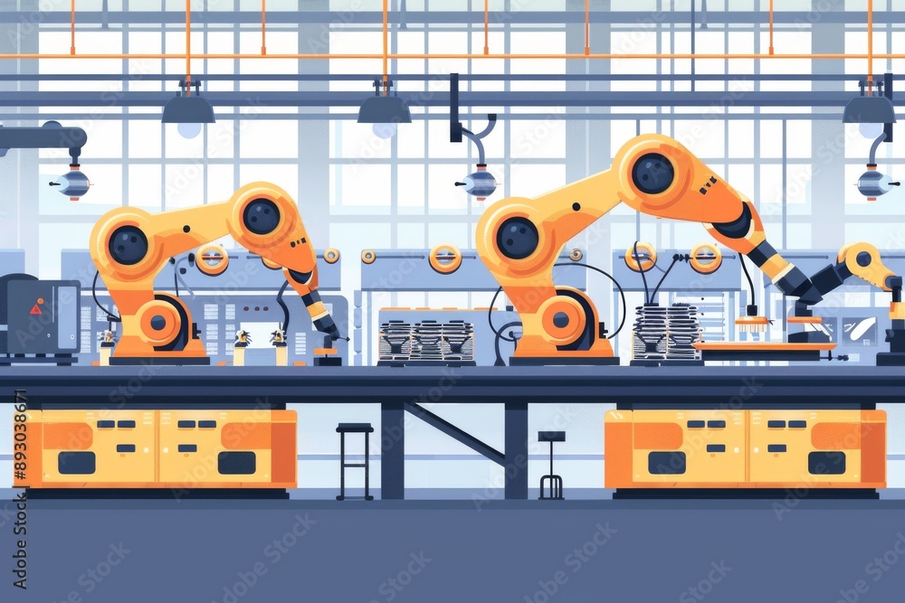 Industrial Automation with Robotic Arms in a Modern Factory Industrial Automation with Robotic Arms in a Modern Factory