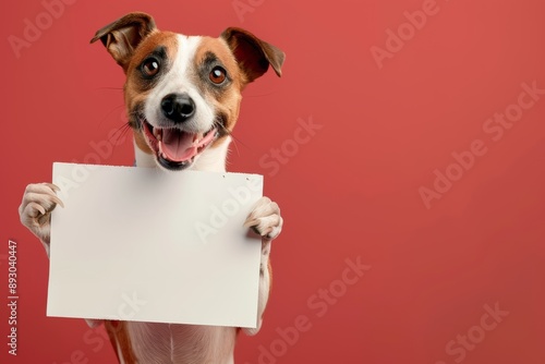 A dog holding an empty sign mockup, perfect for advertising.