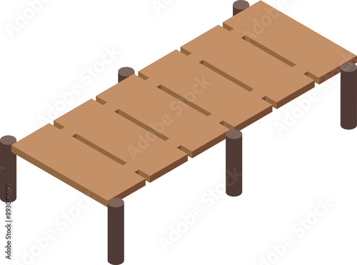 Simple wooden pier standing on water in isometric projection