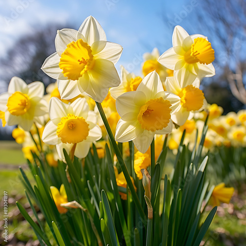 Radiant Daffodils in Spring Bloom: A Brilliant Display of Nature's Beauty © Pacharin