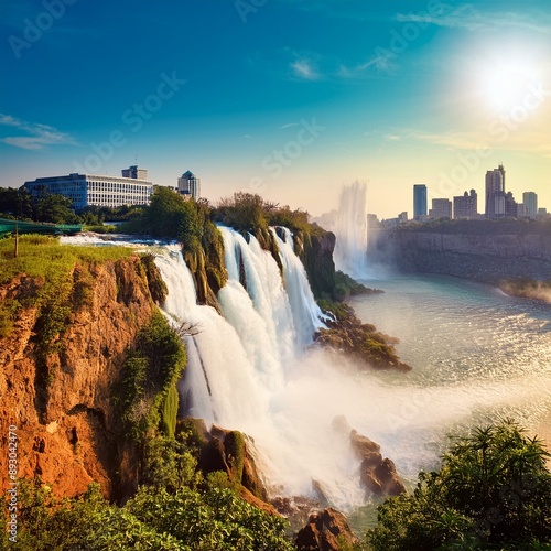 햇살아래 거대한 폭포. large waterfall under the sun