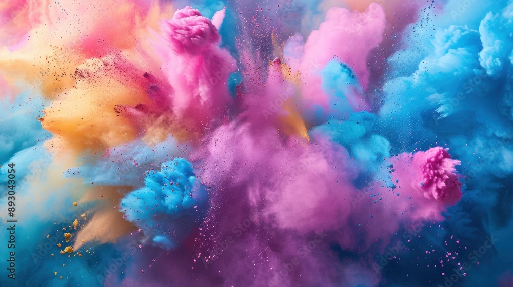 Artistic composition of colored powder explosions, capturing the essence of celebration and festivity Artistic composition of colored powder explosions, capturing the essence of celebration and festivity