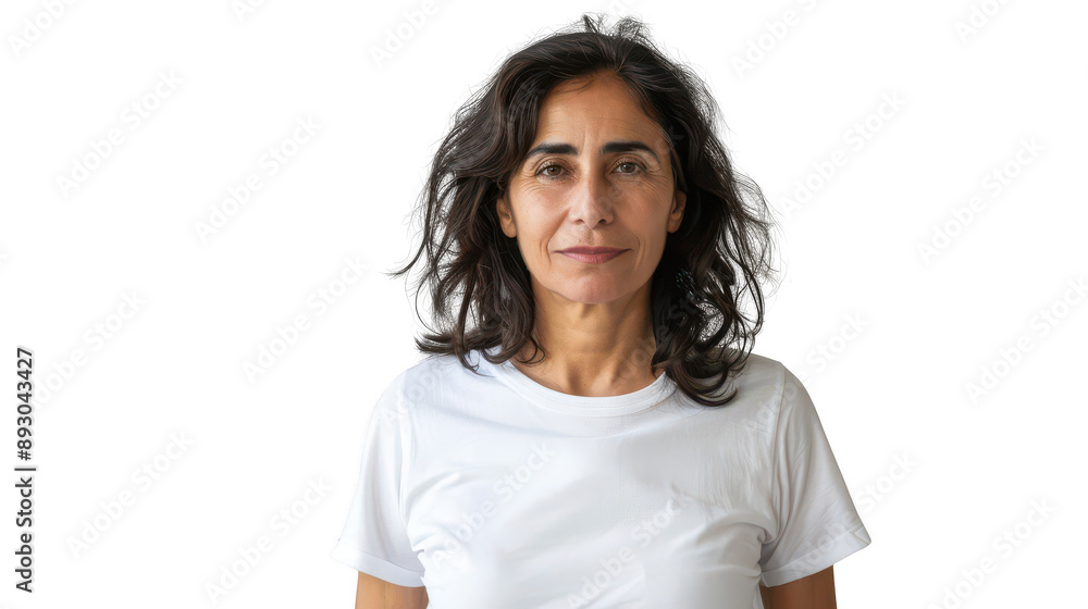 Half body portrait of a passionate Moroccan storyteller in her 40s in a white T-shirt Half body portrait of a passionate Moroccan storyteller in her 40s in a white T-shirt