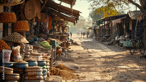 A Narrow Dirt Road With Lots of Fruit and Vegetables on the Side of It - Generative AI