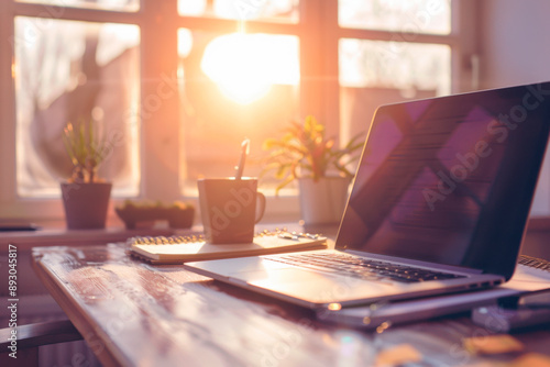Wallpaper Mural Close-up of a laptop on a table in a modern office Torontodigital.ca