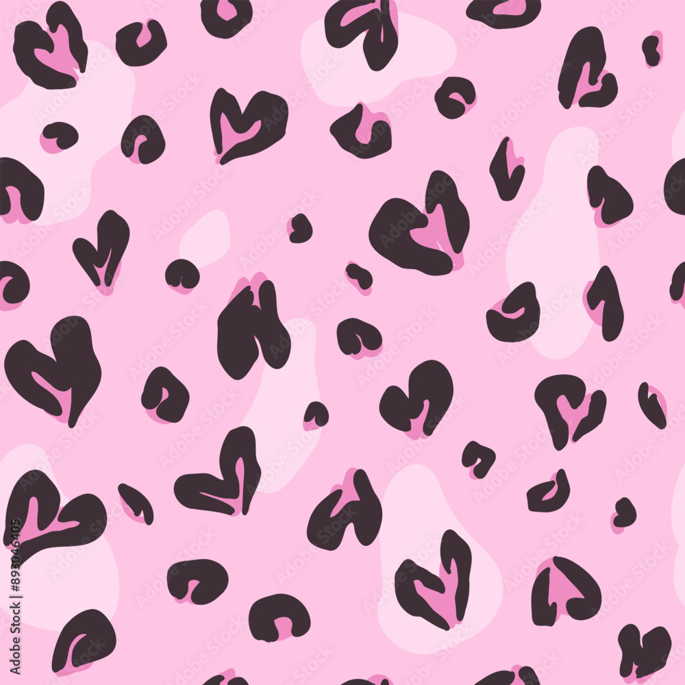 Leopard skin print with hearts in pink color. Vector Valentine Day background Leopard skin print with hearts in pink color. Vector Valentine Day background