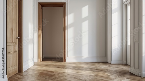 Wallpaper Mural wood dressing closet front doorway entrance and white wall with copy space in room minimalist interior in apartment : Generative AI Torontodigital.ca