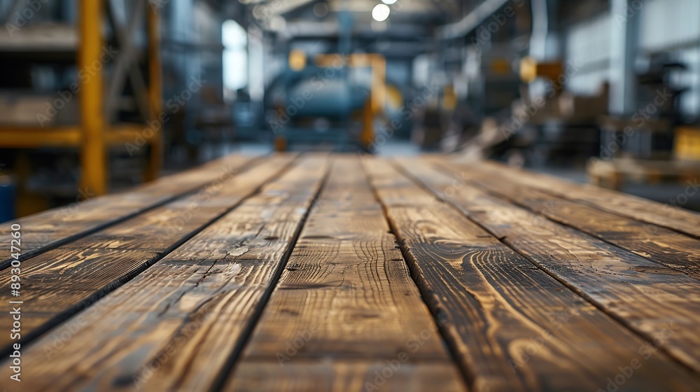 The empty wooden table top with blur background of factory Exuberant image : Generative AI The empty wooden table top with blur background of factory Exuberant image : Generative AI