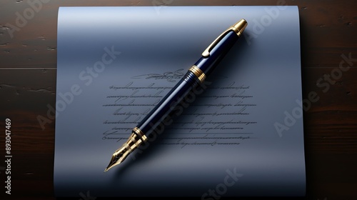 Elegant Fountain Pen and Manuscript on Blue Paper