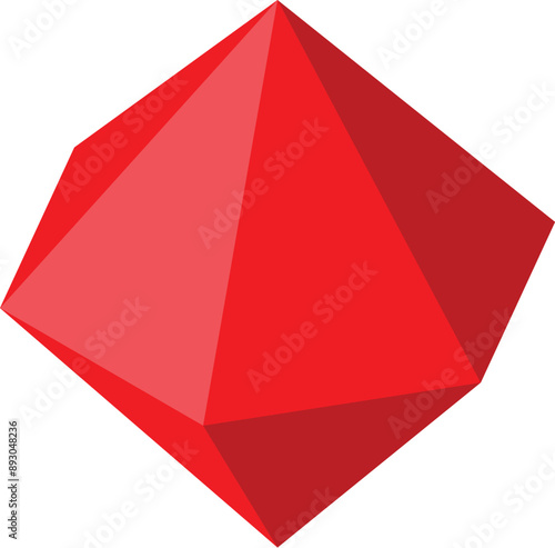 Red geometric shape is rotating, creating a sense of dynamism and three dimensionality
