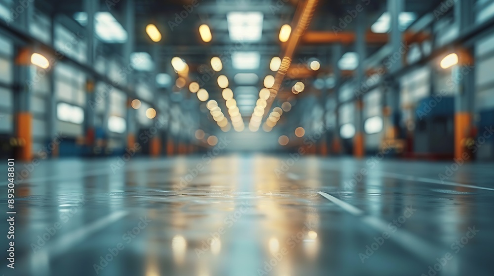 Abstract blurred factory and warehouse room background for industry : Generative AI Abstract blurred factory and warehouse room background for industry : Generative AI
