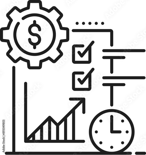 Financial management icon for finance analysis, tax revenue and budget, line vector. Banking business and accounting outline icon of financial management for economy profit and money income growth